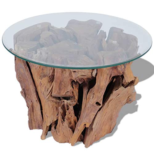 vidaXL Solid Teak Driftwood Coffee Table Living Room Side Glass Multi Models