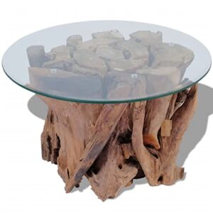 vidaXL Solid Teak Driftwood Coffee Table Living Room Side Glass Multi Models