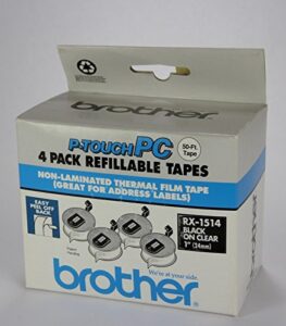brother p-touch pc non-laminated thermal film tape, 1″ black on clear, rx-1514 (4 pack)