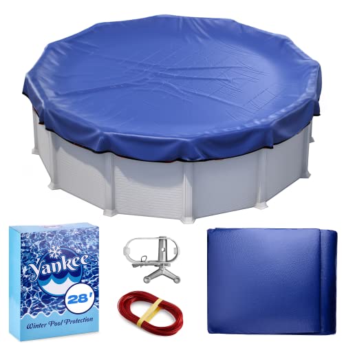 28 ft Round Pool Cover | Extra Thick & Durable Above-Ground Pool Cover | Sapphire Series of Premium Cold- and UV-Resistant Pool Cover | Above-Ground Pool Protection | by Yankee Pool Pillow