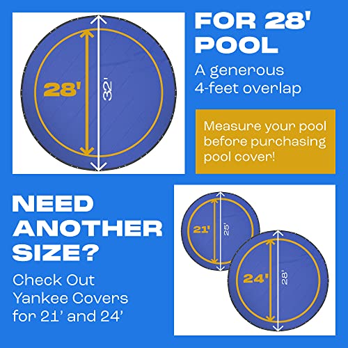 28 ft Round Pool Cover | Extra Thick & Durable Above-Ground Pool Cover | Sapphire Series of Premium Cold- and UV-Resistant Pool Cover | Above-Ground Pool Protection | by Yankee Pool Pillow