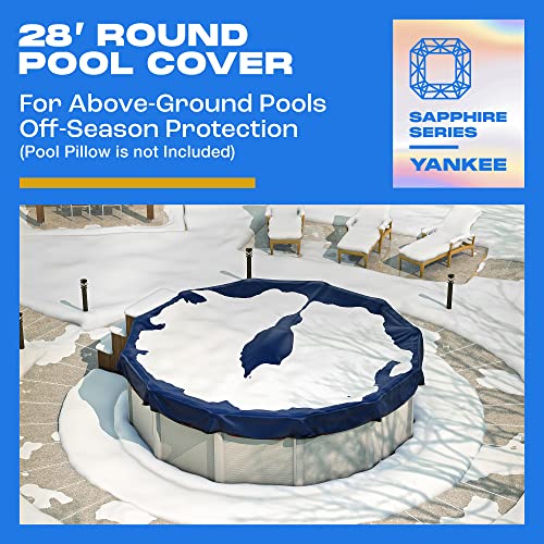 28 ft Round Pool Cover | Extra Thick & Durable Above-Ground Pool Cover | Sapphire Series of Premium Cold- and UV-Resistant Pool Cover | Above-Ground Pool Protection | by Yankee Pool Pillow