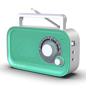 portable am/fm radio with bluetooth, battery operated transistor analog radio or ac powered with best reception, big and precise tuning knob large bluetooth speaker easy to use suit for home cafe