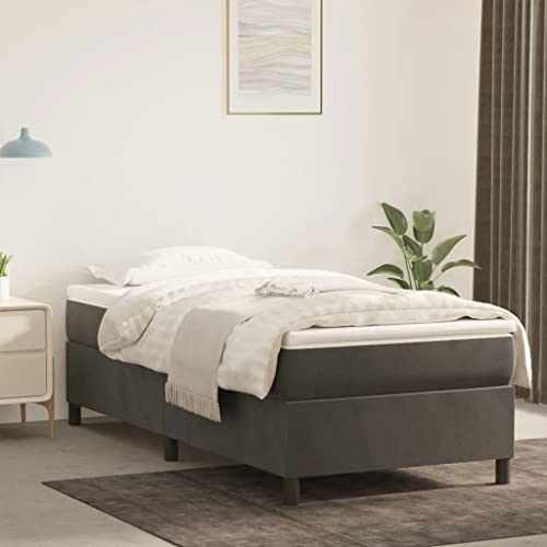 vidaXL Box Spring Bed with Mattress Home Bedroom Mattress Pad Single Bed Frame Base Foam Topper Furniture Dark Gray 39.4"x74.8" Twin Velvet