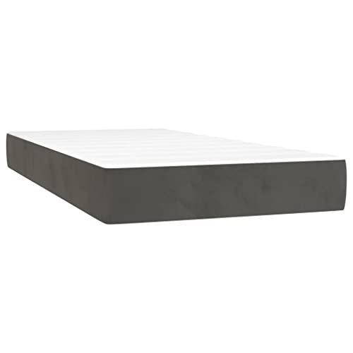 vidaXL Box Spring Bed with Mattress Home Bedroom Mattress Pad Single Bed Frame Base Foam Topper Furniture Dark Gray 39.4"x74.8" Twin Velvet