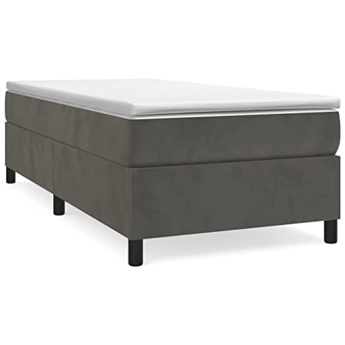 vidaXL Box Spring Bed with Mattress Home Bedroom Mattress Pad Single Bed Frame Base Foam Topper Furniture Dark Gray 39.4"x74.8" Twin Velvet