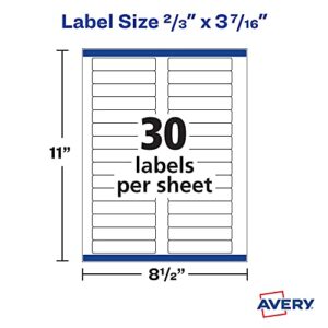 Avery File Folder Labels with TrueBlock Technology, Permanent Adhesive, 2/3" x 3-7/16", Laser/Inkjet, 2-Pack, 300 Labels Total (28593)