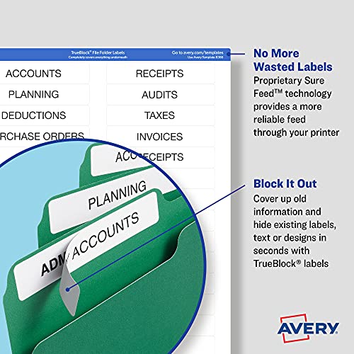 Avery File Folder Labels with TrueBlock Technology, Permanent Adhesive, 2/3" x 3-7/16", Laser/Inkjet, 2-Pack, 300 Labels Total (28593)