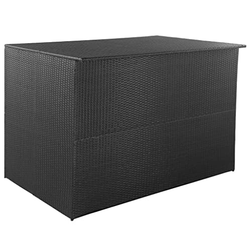 vidaXL Patio Storage Box Poly Rattan Outdoor Garden Home Furniture Blanket Box Pillow Chest Patio Furniture Storage Case Durable Black