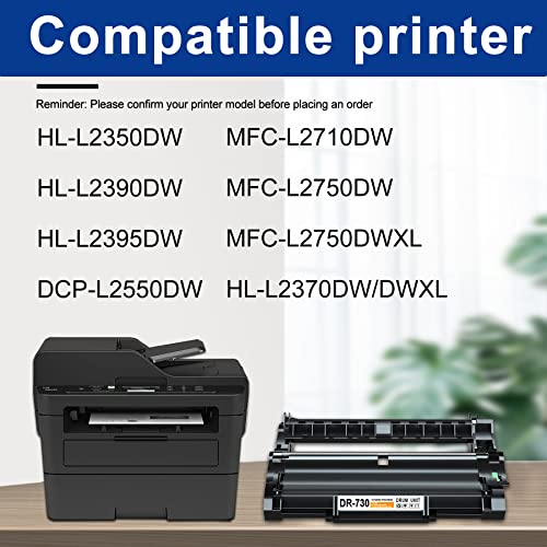 (Up to 14,000 Pages) Compatible DR730 Drum Unit Replacement for Brother DR-730 MFC-L2710DW MFC-L2750DW DCP-L2550DW HL-L2395DW HL-L2350DW HL-L2370DW HL-L2390DW Printer Drum, DR730 2PK