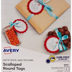 Avery Printable Blank Scallop Round Gift Tags with Sure Feed, 2.5" Diameter, Textured White, 90 Customizable Tags (80511)