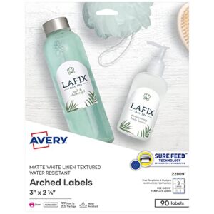 avery arched labels with sure feed for laser printers, water resistant, 3″ x 2.25″, 90 labels (22809)
