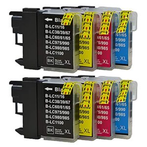 hotcolor 8pack(lc-61bk black, lc-61c cyan, lc-61m magenta, lc-61y yellow) x2 compatible ink cartridge for brother mfc-j615w j630w 790cw 795cw 990cw 5490cn 5890cn 5895cw 6490cw 6890cdw printer