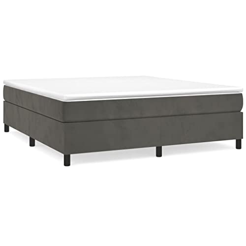 vidaXL Box Spring Bed Frame Home Indoor Bed Accessory Bedroom Upholstered Double Bed Base Furniture Dark Gray 72"x83.9" California King Velvet