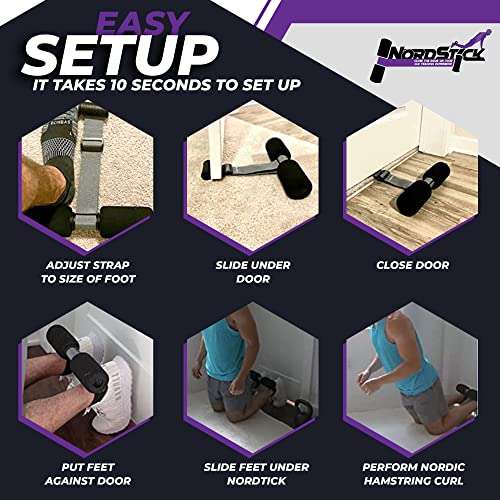 Nordstick Original Hamstring Curl Strap - Perform Nordic Curls Anywhere Anytime - Upgraded Door Anchor & One Size Fits All Strap - 500lbs - Easy Setup