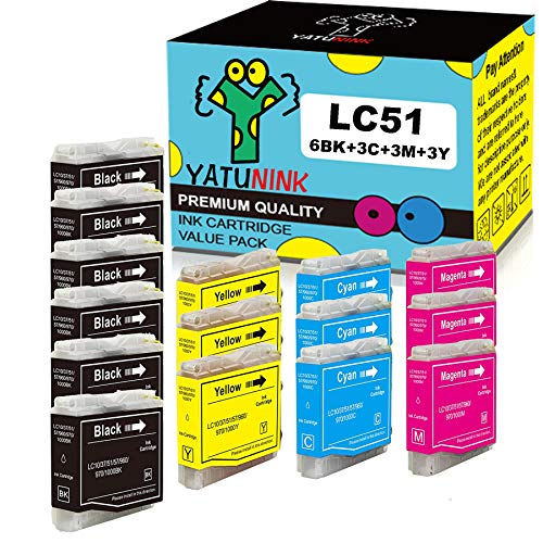 YATUNINK Compatible Ink Cartridge Replacement for Brother LC51 MFC 230C 240C 440CN 460CN 465CN 665CW 685CW 845CW 885CW 3360C 5460CN 5860CN DCP 130C 230C 330C 350C 540CN 560CN Printer (15 Pack)