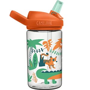 camelbak eddy+ 14 oz kids water bottle with tritan renew – straw top, leak-proof when closed, 14oz, jungle animals