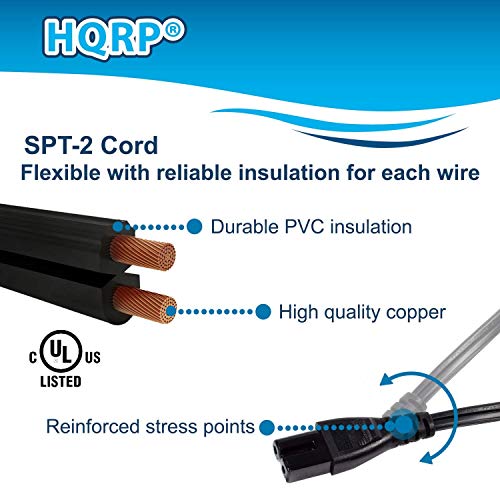 HQRP AC Power Cord Compatible with Brother ES2400 ES2410 ES2420 EX-660 HS1000 PC2300 PC2500 PC3000 PC6000 XR9000 HS3000 SQ9000 Sewing Machine Mains Cable, Black