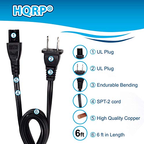 HQRP AC Power Cord Compatible with Brother ES2400 ES2410 ES2420 EX-660 HS1000 PC2300 PC2500 PC3000 PC6000 XR9000 HS3000 SQ9000 Sewing Machine Mains Cable, Black