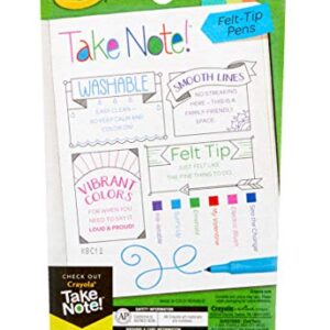 Crayola Take Note Felt Tip Pens, Assorted Colors, School Supplies, At Home Crafts for Kids, 6 Count