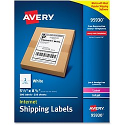 avery half sheet printable shipping labels, 5.5″ x 8.5″, white, 500 blank mailing labels (95930)