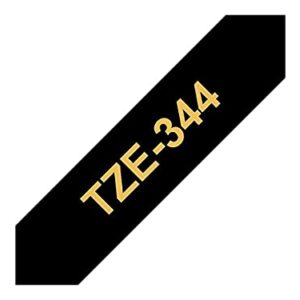 Brother Tze344 Tze Standard Adhesive Laminated Labeling Tape, 3/4-Inch W, Gold On Black