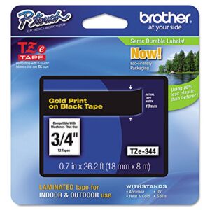 brother tze344 tze standard adhesive laminated labeling tape, 3/4-inch w, gold on black