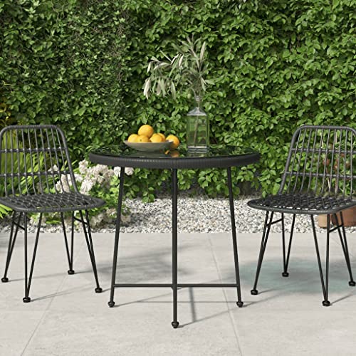 vidaXL Dining Table Garden Outdoor Lawn Terrace Balcony Backyard Dining Dinner Dinette Counter Bistro Table Furniture Black Tempered Glass and Steel