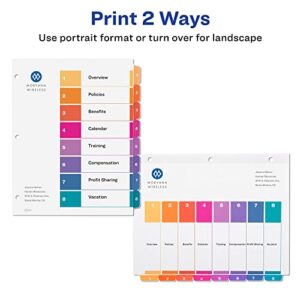 Avery 8-Tab Dividers for 3 Ring Binders, Customizable Table of Contents, Multicolor Tabs, 24 Sets (11168)