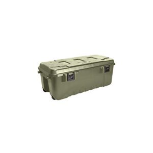 plano storage trunk with wheels, green, 108-quart, lockable storage box, rolling airline approved sportsman trunk, hunting gear and ammunition bin, heavy-duty containers for camping