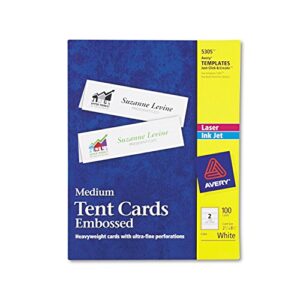 avery 5305 medium embossed tent cards, white, 2-1/2 x 8-1/2, 100 cards/box