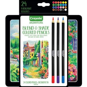 Crayola Signature Blend & Shade Soft Core Colored Pencils in Tin, Gift - 24 Count, Blend & Shade Colored Pencils