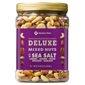 member’s mark deluxe mixed nuts with sea salt, 34 ounce, 2 pack
