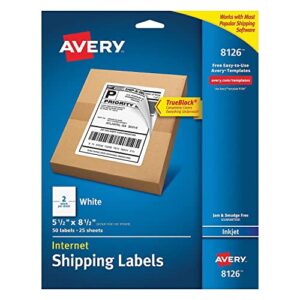 avery 8126 inkjet shipping labels,perf. sheets,5-1/2-inch x8-1/2-inch,50/pk,we