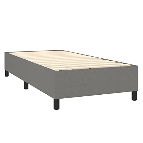 vidaXL Box Spring Bed Frame Home Indoor Bedroom Bed Accessory Wooden Upholstered Single Bed Base Furniture Dark Gray 39.4"x74.8" Twin Fabric