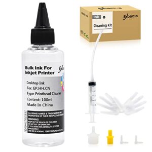 printhead cleaning kit compatible for brother epson hp canon nozzle inkjet ecotank officejet deskjet pixma printers-liquid printers head cleaning suit solution 100ml, 5ml premium syringe 1pk