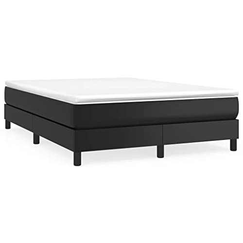 vidaXL Box Spring Bed Frame Home Indoor Bedroom Bed Accessory Wooden Upholstered Double Bed Base Furniture Black 59.8"x79.9" Queen Faux Leather