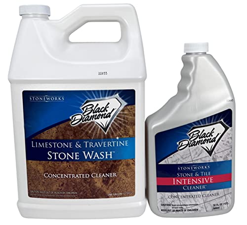 Black Diamond Stoneworks Limestone and Travertine Floor Cleaner: Natural Stone, Marble, Slate, Polished Concrete 1- Gallon AND Stone & Tile Intensive Deep Cleaner, Limestone and Travertine1-QT