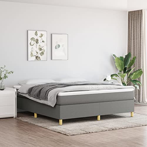 vidaXL Box Spring Bed Frame Home Indoor Bed Accessory Bedroom Upholstered Double Bed Base Furniture Dark Gray 72"x83.9" California King Fabric