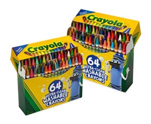 crayola 64ct washable, bulk crayon set, school supplies for kids, ultra clean 2pk [amazon exclusive]