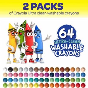 Crayola 64ct Washable, Bulk Crayon Set, School Supplies for Kids, Ultra Clean 2pk [Amazon Exclusive]