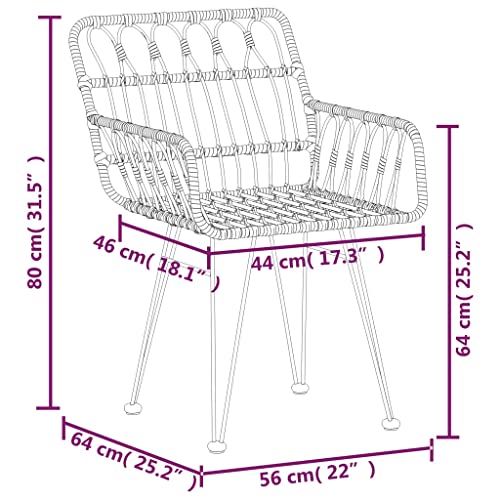 vidaXL 2X Patio Chairs with Armrest Garden Outdoor Lawn Terrace Balcony Backyard Dining Dinner Dinette Chair Seat Seating Furniture PE Rattan