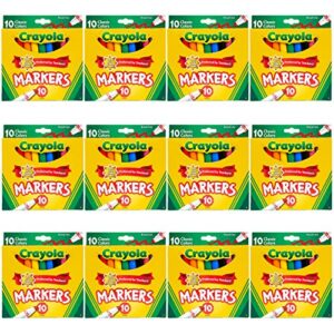 crayola broad line markers bulk, 12 marker packs with 10 colors, school supplies, gift for kids