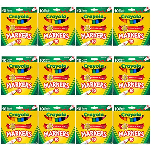 Crayola Broad Line Markers Bulk, 12 Marker Packs with 10 Colors, School Supplies, Gift for Kids