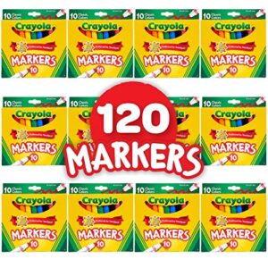 Crayola Broad Line Markers Bulk, 12 Marker Packs with 10 Colors, School Supplies, Gift for Kids