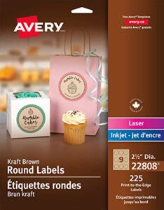 avery print-to-the-edge kraft brown round gift labels, 2-1/2 inch, pack of 225 (22808)