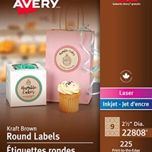 Avery Print-To-The-Edge Kraft Brown Round Gift Labels, 2-1/2 Inch, Pack of 225 (22808)