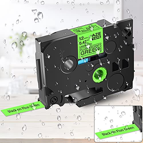 GREENCYCLE Compatible for Brother TZ TZE D31 TZe-D31 AZE D31 0.47 Inch 1/2" Black on Fluorescent Green Laminated Label Tape 12mm x 5m for PTD210 D400AD D600 PTH100 PTH110 PT1290 PT-1230PC, 2 Pack