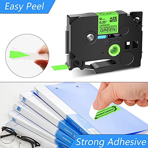 GREENCYCLE Compatible for Brother TZ TZE D31 TZe-D31 AZE D31 0.47 Inch 1/2" Black on Fluorescent Green Laminated Label Tape 12mm x 5m for PTD210 D400AD D600 PTH100 PTH110 PT1290 PT-1230PC, 2 Pack