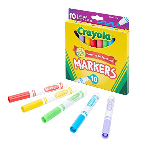 Crayola Broad Line Markers, Bold & Bright Colors, Pack of 10, 1, Assorted